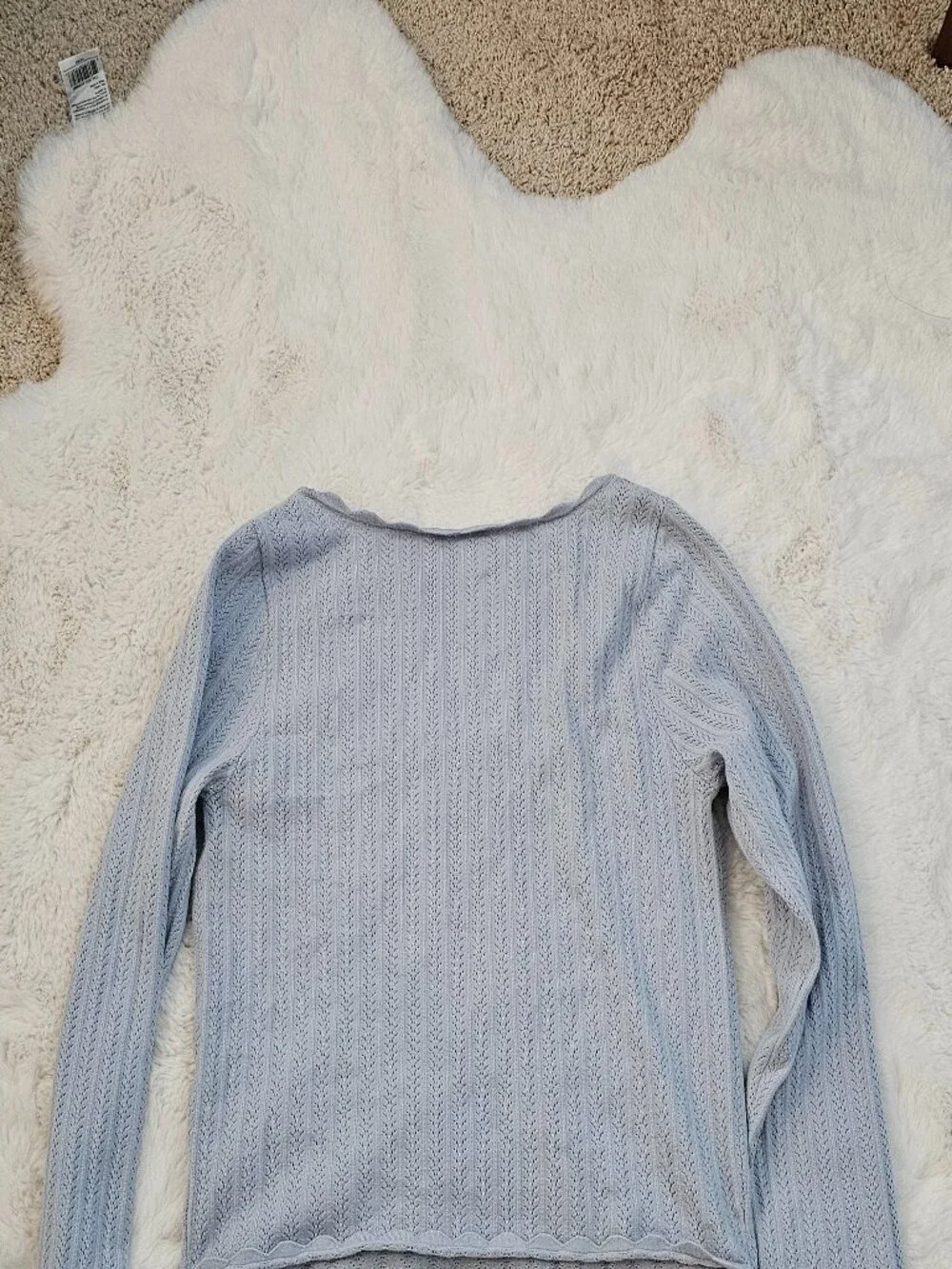 Aritzia Wilfred baby blue waffle top with square scalloped neckline in XL